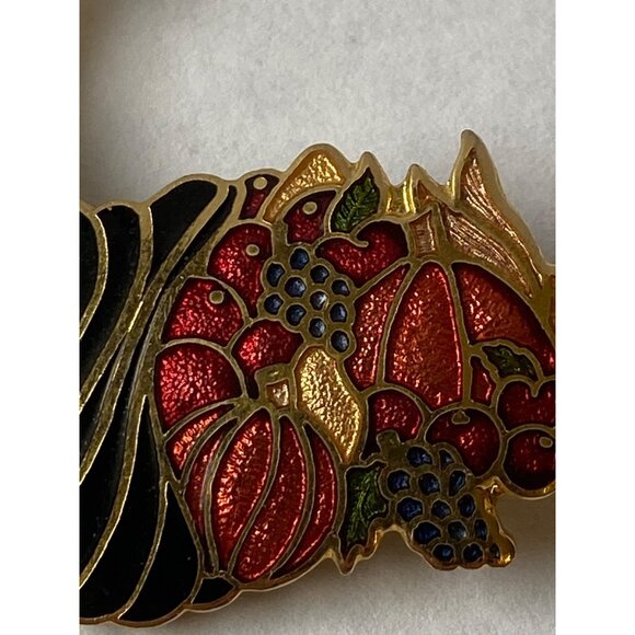 Crown Fish Cornucopia-Style Enamel Pin With Vibrant Fruit & Gold-Tone Details J0 - Picture 3 of 10
